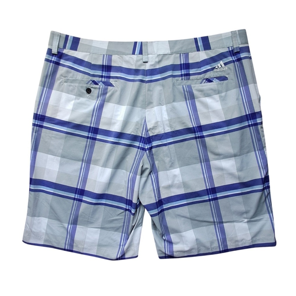 Adidas Golf Shorts Mens 40 Grey Purple Plaid Check Flat‎ Front Z62015 Athletic - Picture 2 of 6